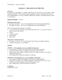 Unit: Physics F – Optics of the Eye Science 21 Phys F