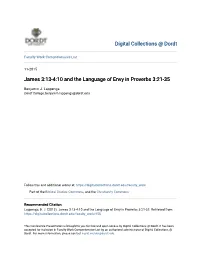 James 3:13-4:10 and the Language of Envy in Proverbs 3:21-35
