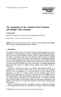 Mathematical Physics the Asymptotics of the Arakelov-Green's
