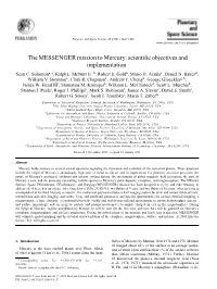 The MESSENGER Mission to Mercury: Scientiÿc Objectives and Implementation Sean C