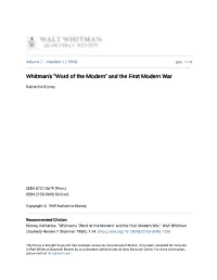Whitman's "Word of the Modern" and the First Modern War