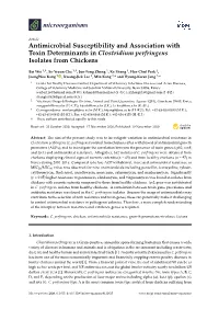Antimicrobial Susceptibility and Association with Toxin Determinants in Clostridium Perfringens Isolates from Chickens