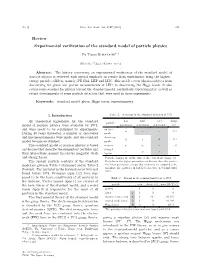 Experimental Verification of the Standard Model