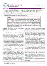 Median Lethal Salinity (MLS96 H) of Two Small Indigenous Fish Species