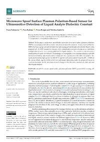 Microwave Spoof Surface Plasmon Polariton-Based Sensor for Ultrasensitive Detection of Liquid Analyte Dielectric Constant