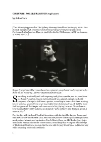 OBITUARY: ROGER FRAMPTON 1948-2000 by John Clare