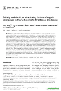 Salinity and Depth As Structuring Factors of Cryptic Divergence in Moina Brachiata (Crustacea: Cladocera)