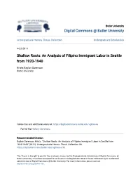 An Analysis of Filipino Immigrant Labor in Seattle from 1920-1940