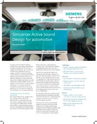 Brief Simcenter Active Sound Design for Automotive the Simcenter