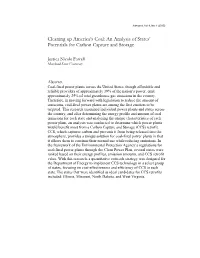 Cleaning up America's Coal: an Analysis of States' Potentials For