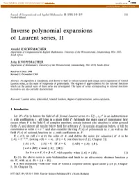 Inverse Polynomial Expansions of Laurent Series, II