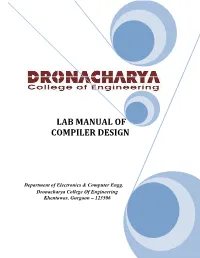 Lab Manual of Compiler Design