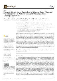 Thermal Atomic Layer Deposition of Yttrium Oxide Films and Their Properties in Anticorrosion and Water Repellent Coating Applications