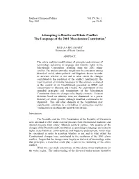 Attempting to Resolve an Ethnic Conflict: the Language of the 2001 Macedonian Constitution1