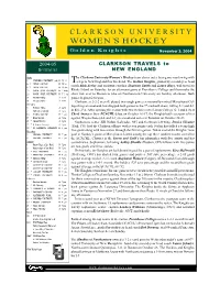 CLARKSON UNIVERSITY WOMEN's HOCKEY Game-By-Game Statistics