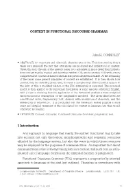 CONTEXT in FUNCTIONAL DISCOURSE GRAMMAR John H