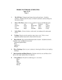 HORSE NOTEBOOK GUIDELINES Ages 13-15 Year 1