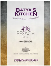 Pesach - Menu - Non-Gebroks