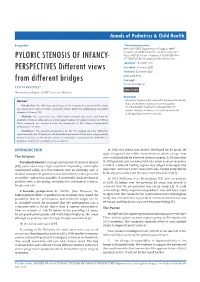 PYLORIC STENOSIS of INFANCY-PERSPECTIVES Different Views from Different Bridges