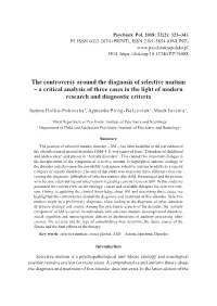 The Controversy Around the Diagnosis of Selective Mutism – a Critical Analysis of Three Cases in the Light of Modern Research and Diagnostic Criteria