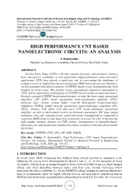 High Performance Cnt Based Nanoelectronic Circuits An