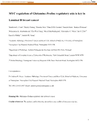 MYC Regulation of Glutamine-Proline Regulatory Axis Is Key in Luminal B