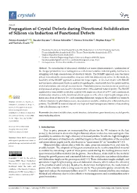 Propagation of Crystal Defects During Directional Solidification of Silicon