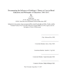 Documenting the Influence of Noddings's Theory of Care in Moral