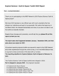 Explore Science - Earth & Space Toolkit 2020 Report