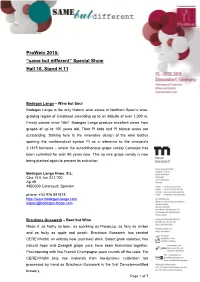 Prowein 2015: “Same but Different” Special Show Hall 16, Stand H 11