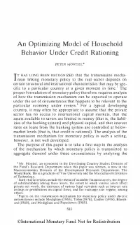An Optimizing Model of Household Behavior Under Credit Rationing