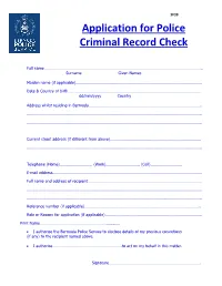 Application for Police Criminal Record Check
