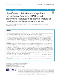 Identification of the Fatty Acid Synthase Interaction Network Via Itraq-Based Proteomics Indicates the Potential Molecular Mecha