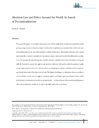 Abortion Law and Policy Around the World: in Search of Decriminalization Marge Berer