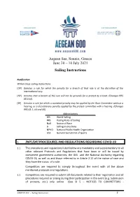 Aegean 600 Sailing Instructions 2021