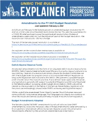 Amendments to the FY 2021 Budget Resolution Last Updated: February 5, 2021