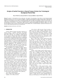 Analysis of Comfort Parameters in Special Purpose Vehicles from Technological Development Point of View