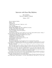 Interview with Grace May Baldwin