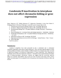 Condensin II Inactivation in Interphase Does Not Affect Chromatin Folding Or Gene Expression
