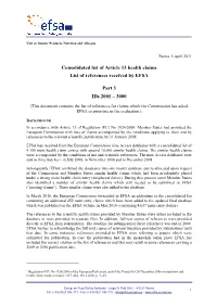 Consolidated List of Article 13 Health Claims List of References Received by EFSA