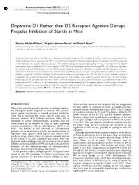 Dopamine D1 Rather Than D2 Receptor Agonists Disrupt Prepulse Inhibition of Startle in Mice