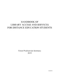 Handbook of Library Access and Services for Distance Education Students