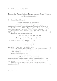 Information Theory, Pattern Recognition and Neural Networks Part III Physics Exams 2006