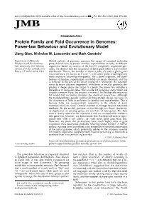 Protein Family and Fold Occurrence in Genomes: Power-Law Behaviour and Evolutionary Model Jiang Qian, Nicholas M