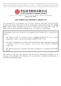 2021 First Quarterly Results