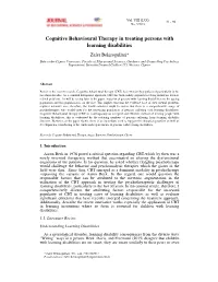 Cognitive Behavioural Therapy in Treating Persons with Learning Disabilities