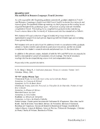 French Reading List 1 READING LIST MA and Ph.D. in Romance