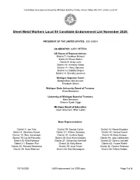 Sheet Metal Workers Local 80 Candidate Endorsement List November 2020