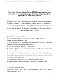 Targeting the Methyltransferase SETD8 Impairs Tumor Cell Survival and Overcomes Drug Resistance Independently of P53 Status in Multiple Myeloma