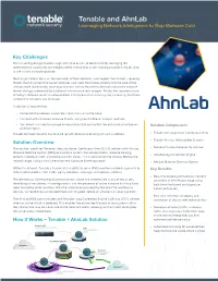 Tenable and Ahnlab Leveraging Network Intelligence to Stop Malware Cold